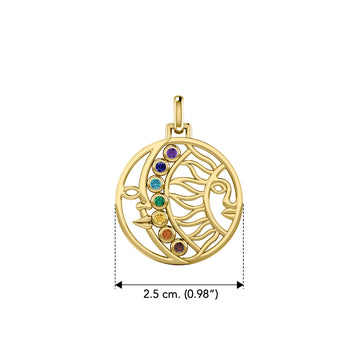 Sun and Moon Solid Yellow Gold Pendant with Chakra Gemstone GPD5290